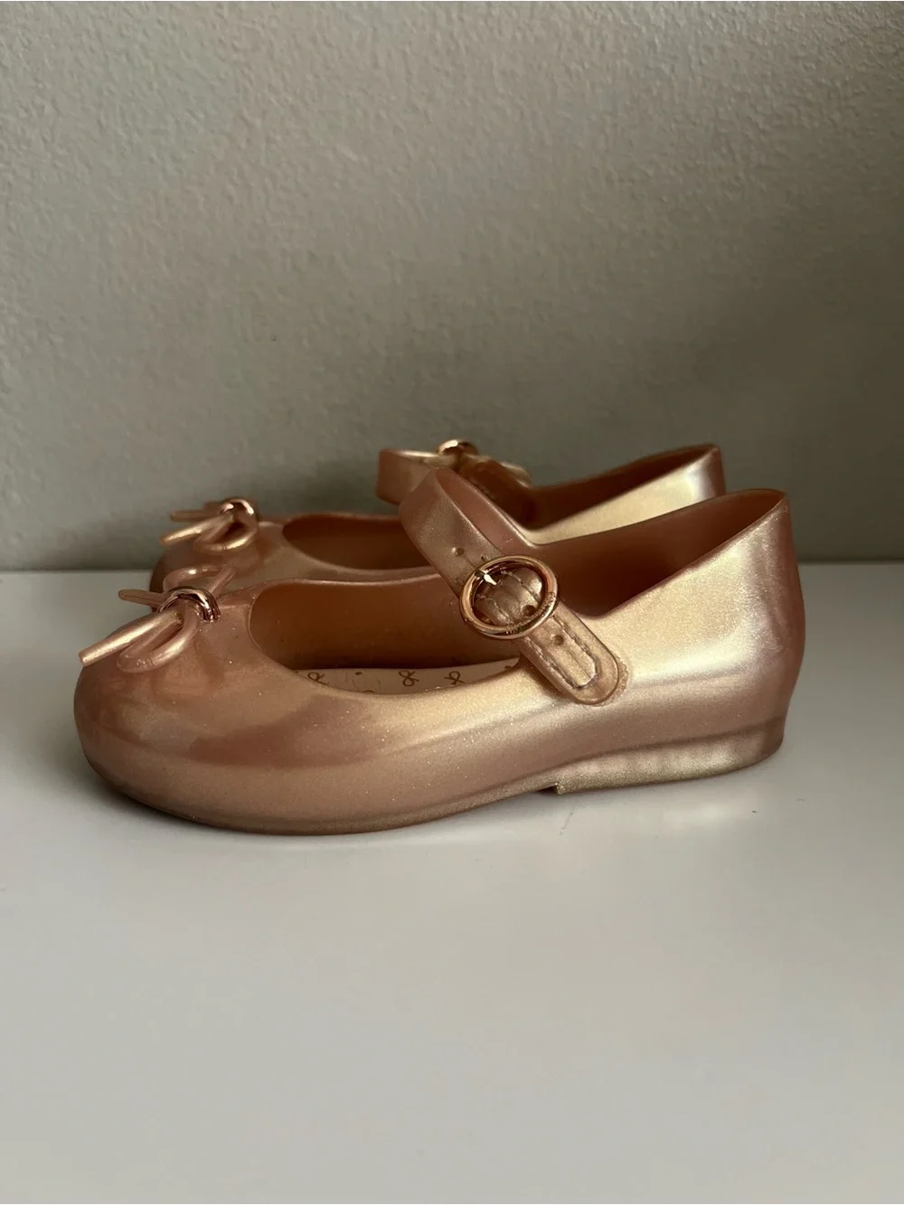 Mini Melissa Metallic Rose Gold Sweet Love Mary Jane Jelly Flats Bow 8